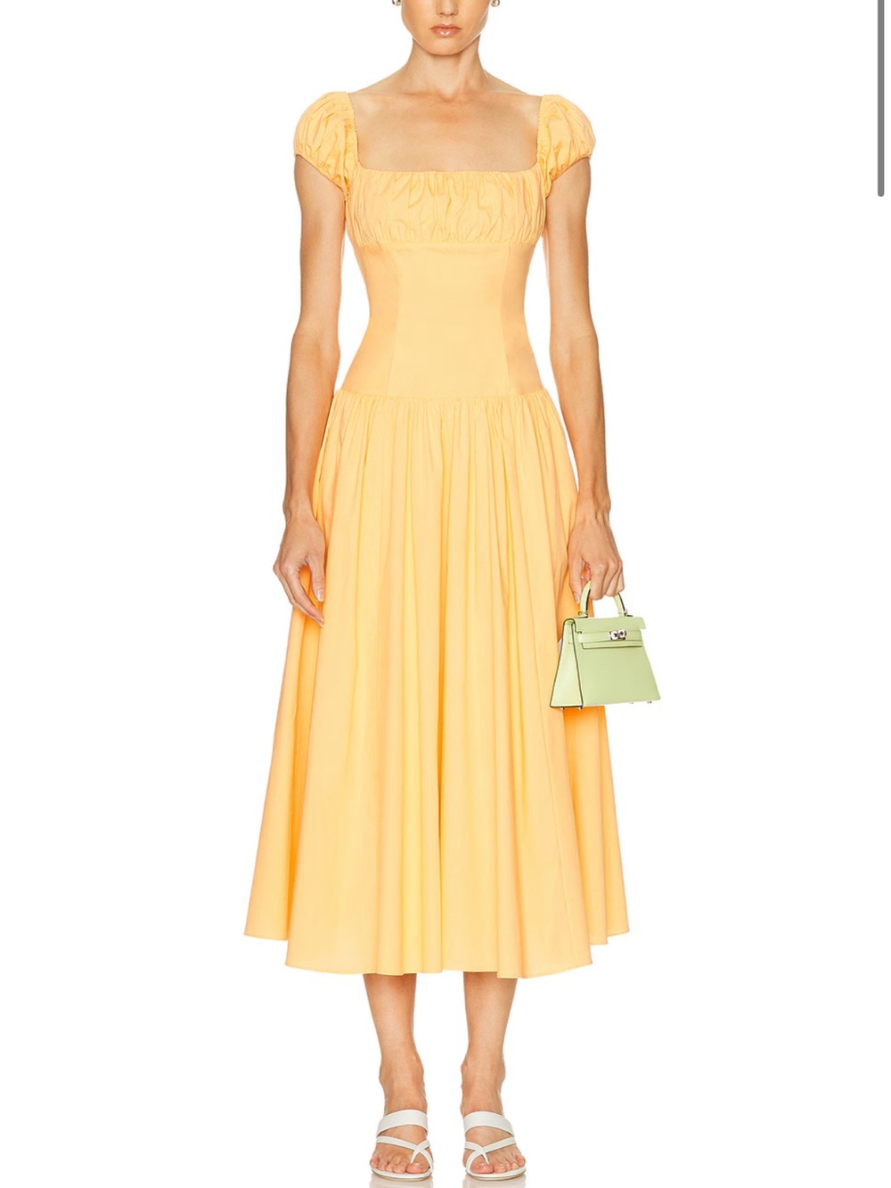 Caroline Constas August Puff-Sleeve Midi Dress in orange NWT $480 retail